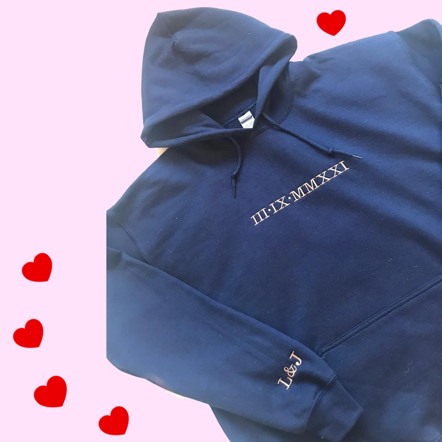 Personalised Anniversary Date in Roman Numbers & Initials on sleeve hoodie - couples gift