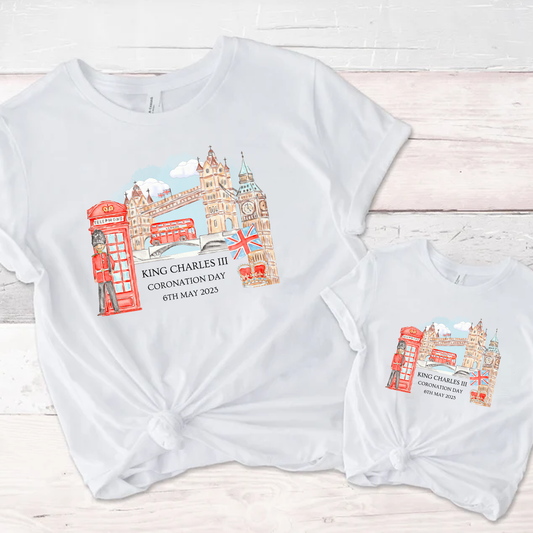 King Charles III Coronation Day London Bridge Design T-Shirt - Kids & Adults