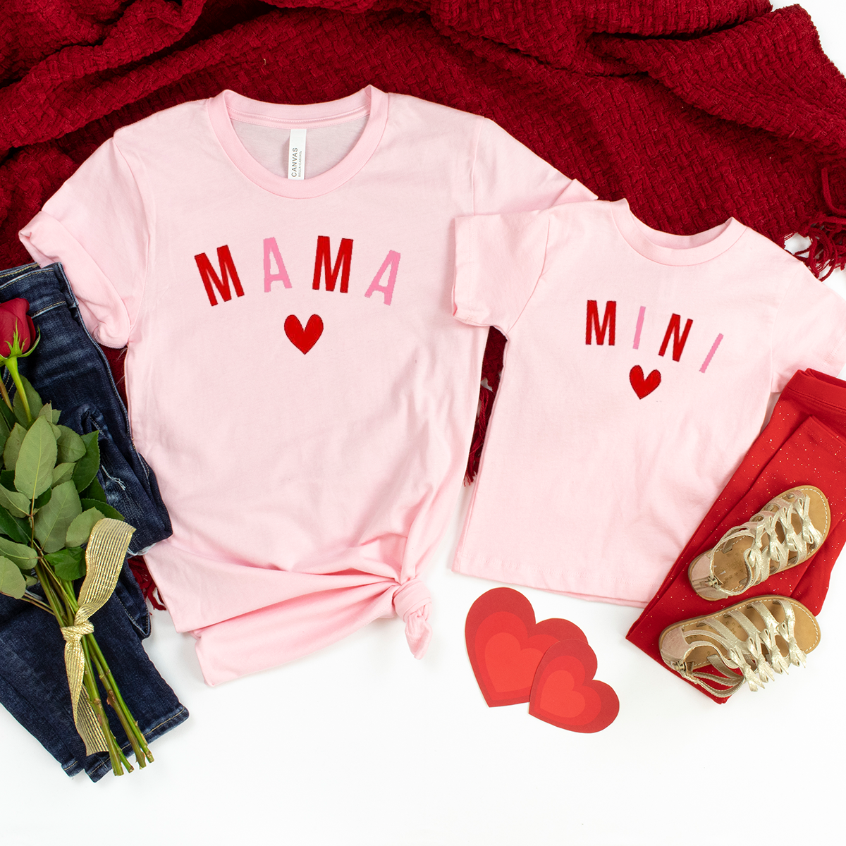 Mama Mama's Mini Twinning - Valentine's Heart Edition. Mum & Daughter(s) T-Shirt