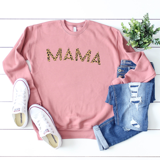 Mama Leopard Print - Dusty Pink Sweatshirt