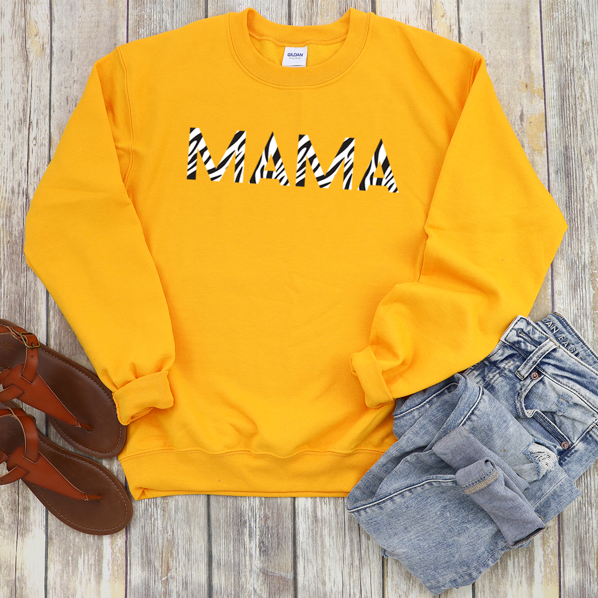 Mama Zebra Print - Mustard Yellow Sweatshirt