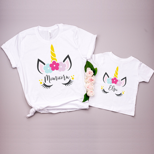 Momicorn Unicorn white t-shirt - Personalised options! USA