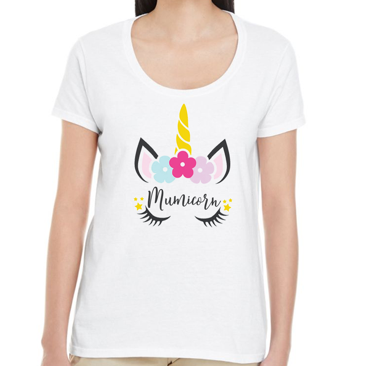 Mumicorn Unicorn Ladies scoop neck fitted white t-shirt - Personalised options!