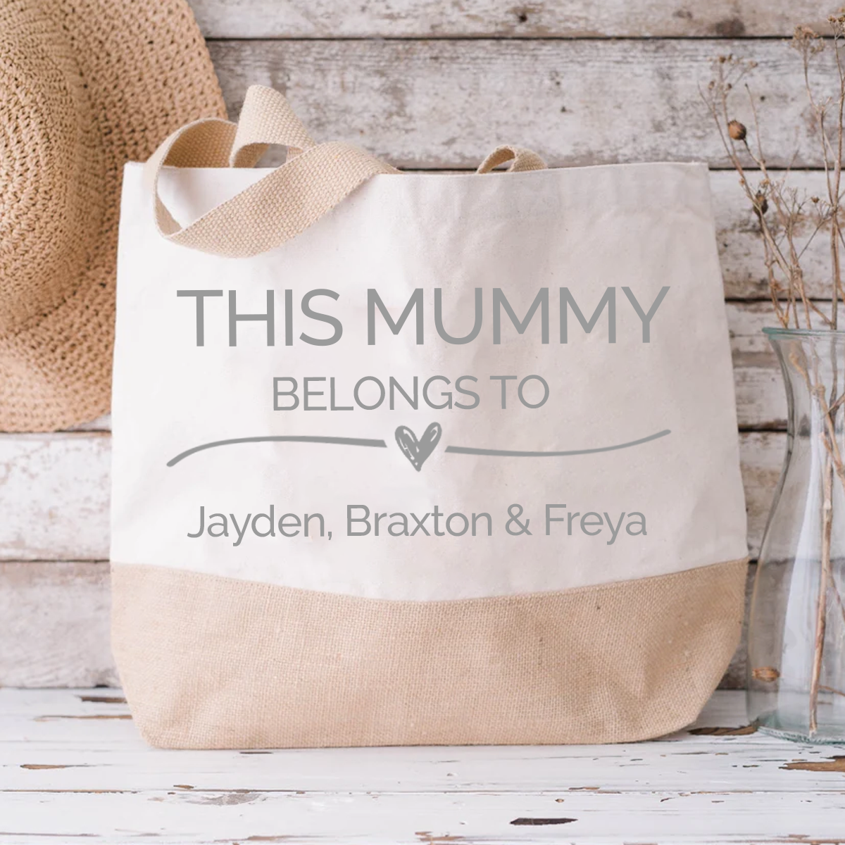 Personalised This Mummy, Grandma Belongs To... Jute Base Cotton Tote Bag