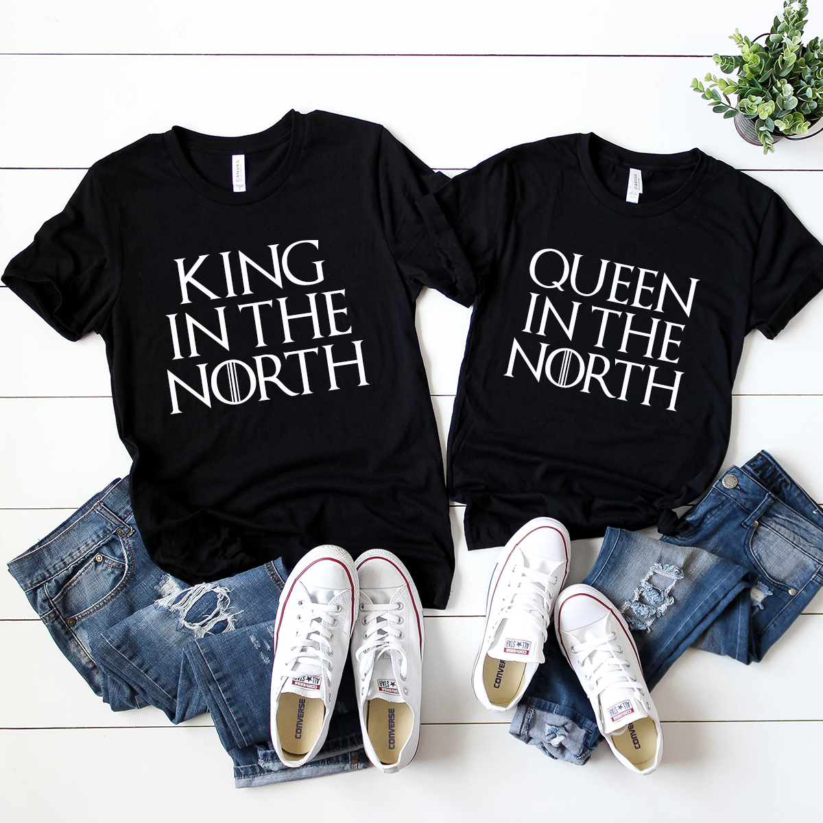 King/Queen in the North black t-shirt
