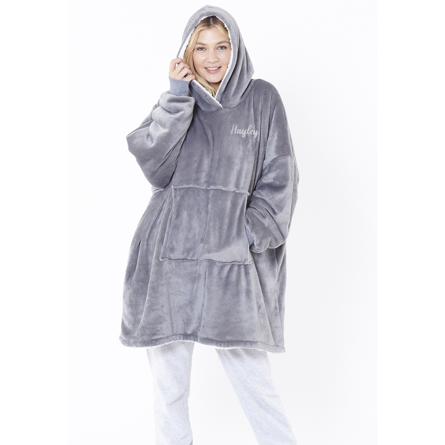 Personalised Oversized Reversible Cosy Blanket Sherpa Hoodie - UNISEX