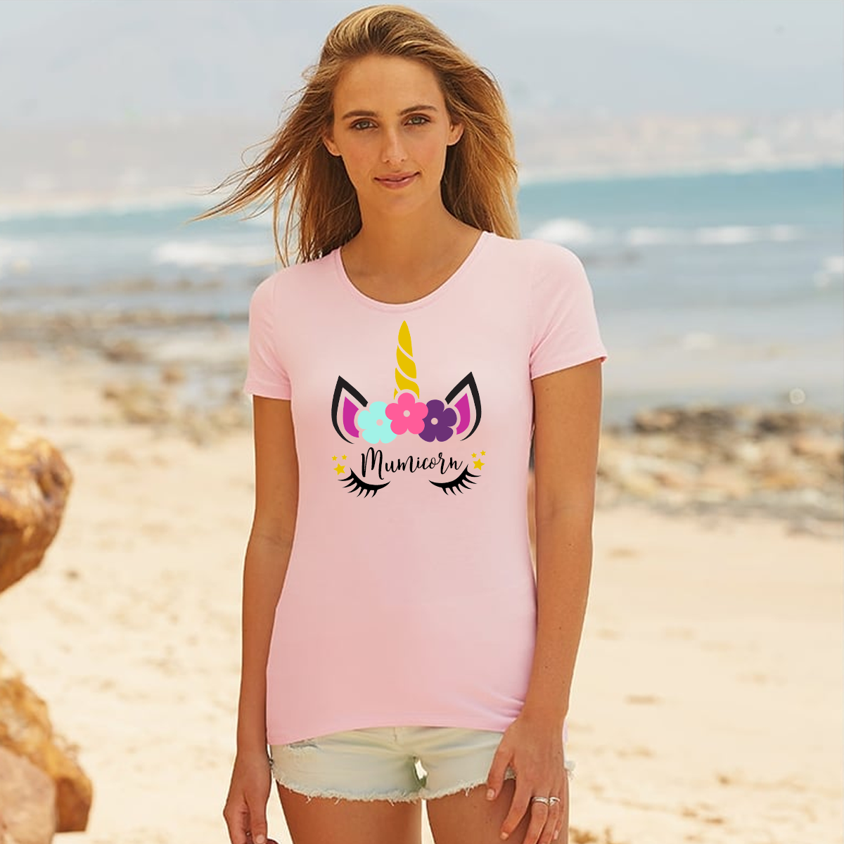 Mumicorn Unicorn Ladies fit light pink t-shirt - Personalised options!