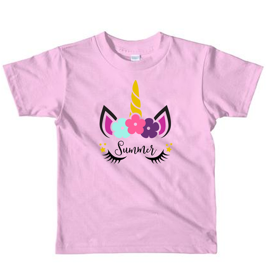 Personalised Unicorn Design Light Pink T-Shirt Top toddler and kids sizes