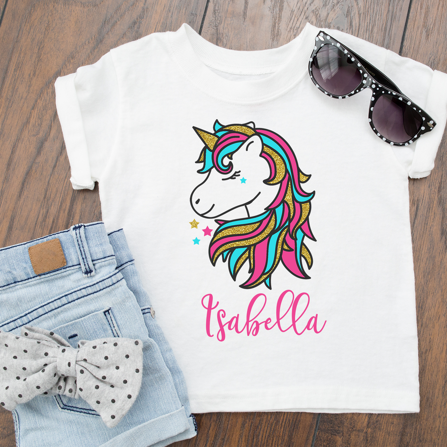 Personalised Girly Glitter Unicorn T-Shirt Top baby, toddler and kids sizes! #summerready
