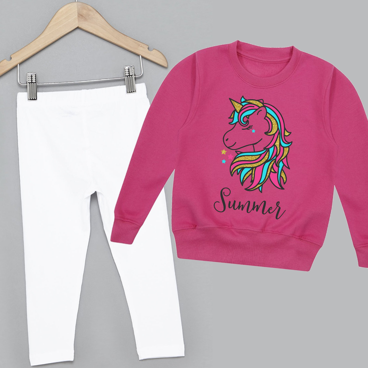 Personalised Girly Glitter Unicorn Outfit, White Leggings & Fuchsia Pi – A.C  designs ltd