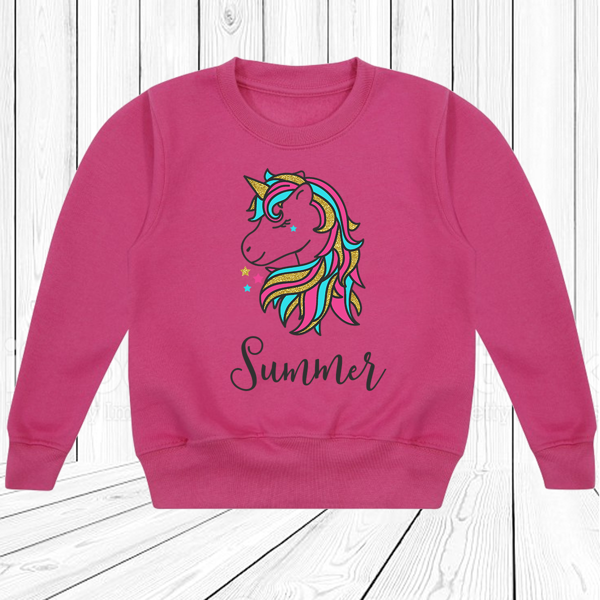 Personalised Girly Glitter Unicorn Fuchsia Pink Sweatshirt Set baby, toddler and kids sizes!