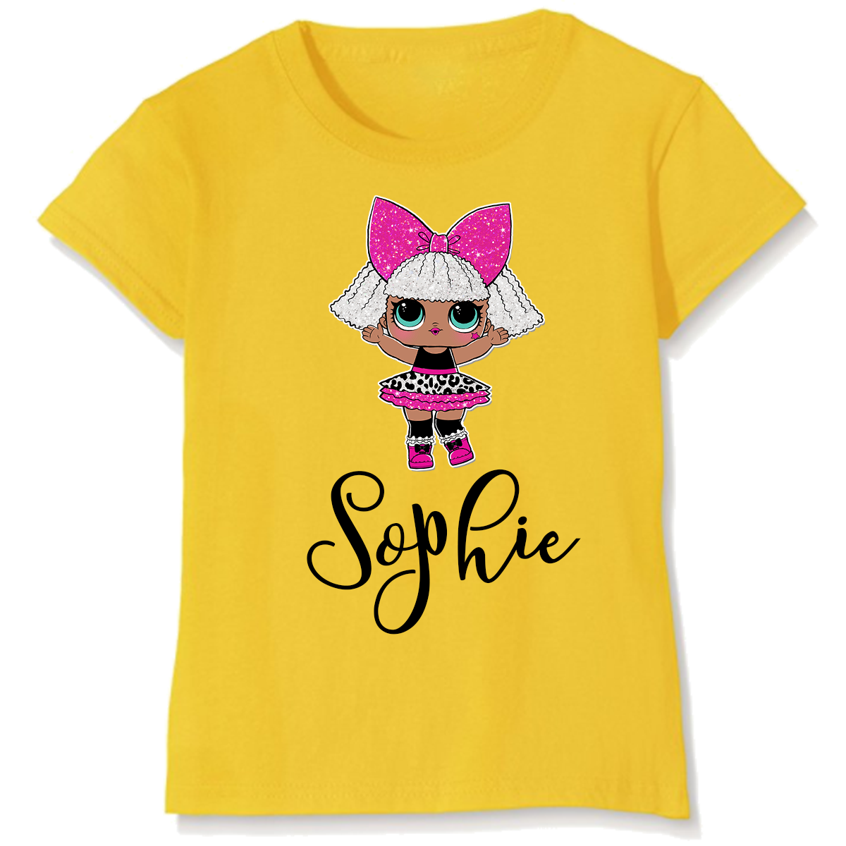 Personalised Diva Glitter Surprise Doll Design T-Shirt Top